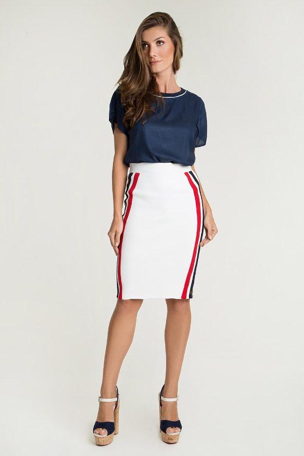 FALDA TRICOT BLANCA FRANJA LATERAL