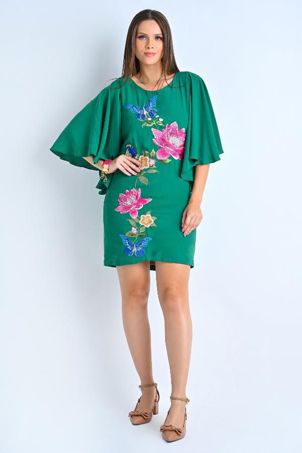 VESTIDO BORDADO CON MANGA ANCHA