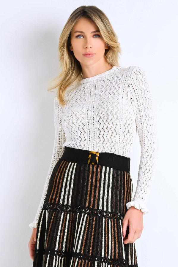 BLUSA DE ENCAJE MANGA LONGA OFF WHITE