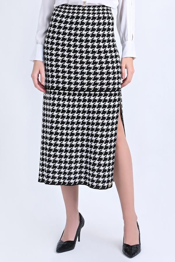 FALDA MIDI PIED DE POULE B/N