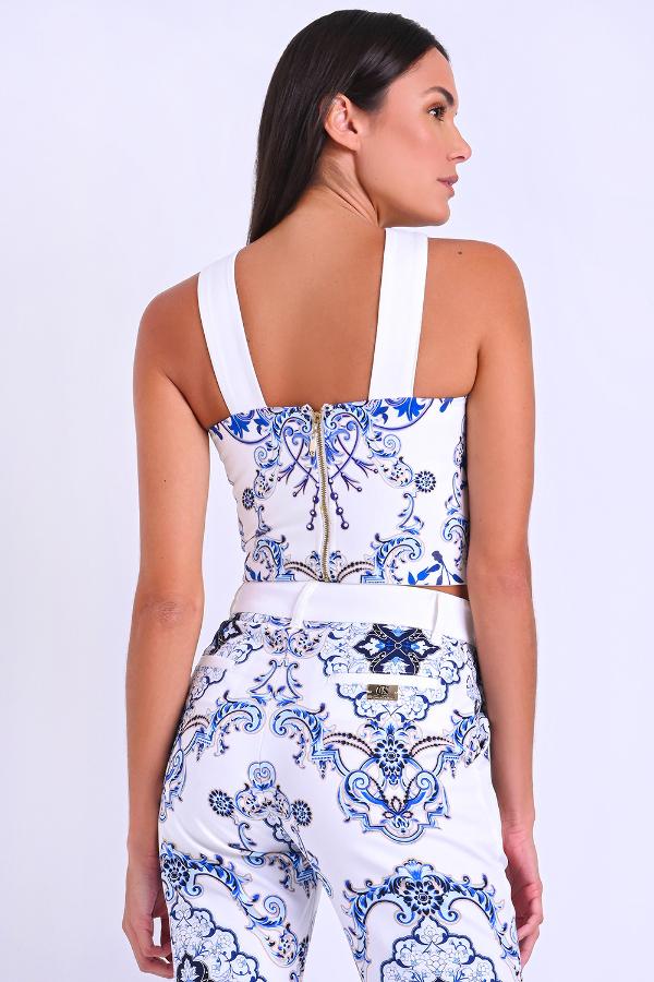 TOP CROPPED SASTRERÍA ESTAMPADA