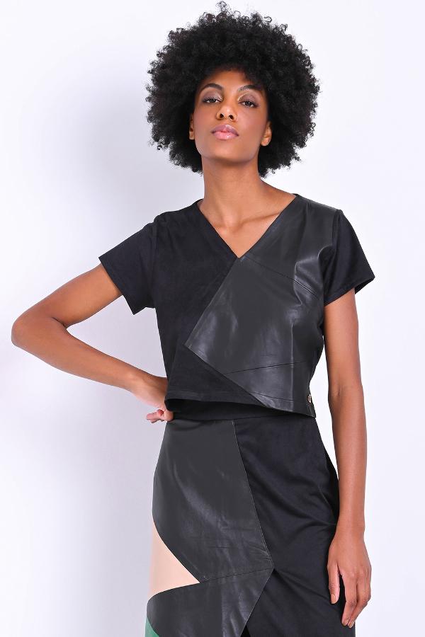 BLUSA CON RECORTES Y TEJIDOS COMPOSÉ
