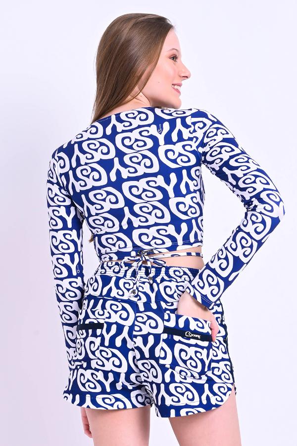 BLUSA CROPPED MANGA LARGA CON AMARRE