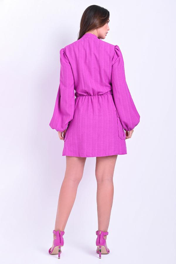 VESTIDO MANGA ABULLONADA Y BOLSILLOS