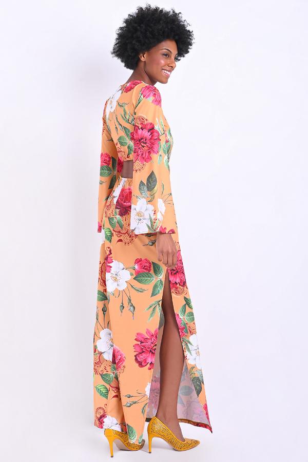 VESTIDO LARGO TAJO CINTURA Y HEBILLA