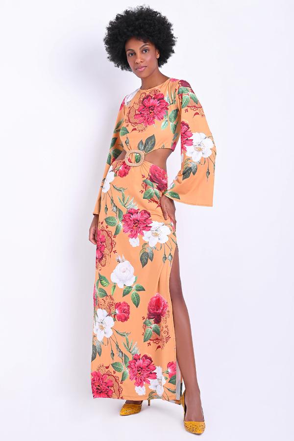 VESTIDO LARGO TAJO CINTURA Y HEBILLA