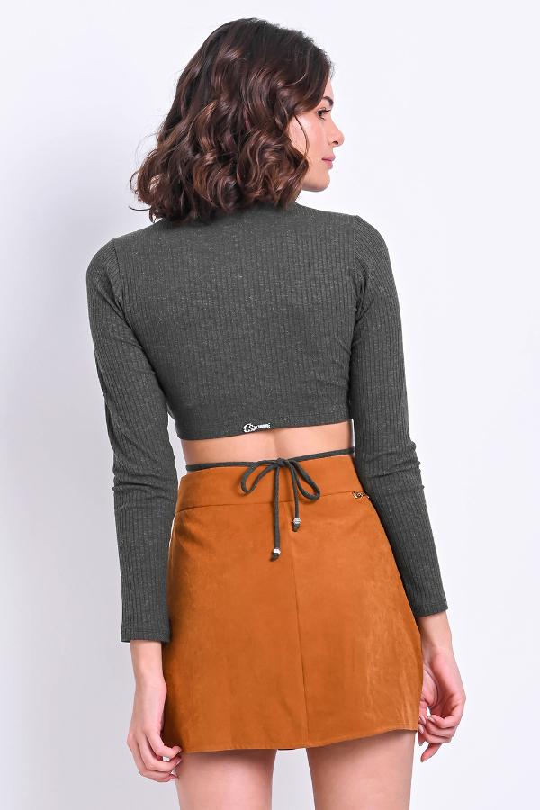 BLUSA CROPPED MANGA LARGA CON AMARRE