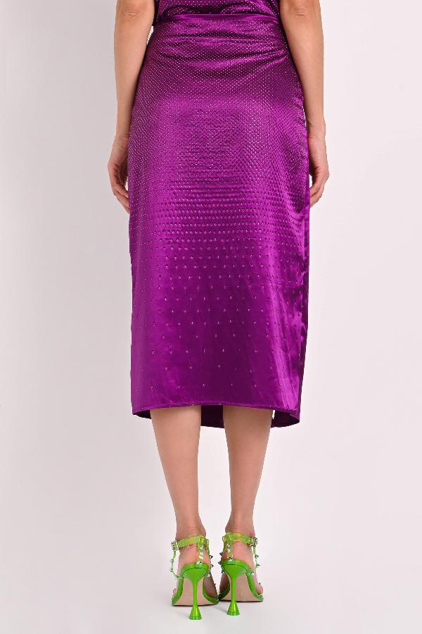 POLLERA MIDI CON ABERTURA Y HOTFIX