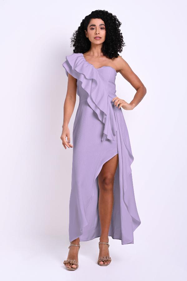 VESTIDO ASIMETRICO CON VOLADOS