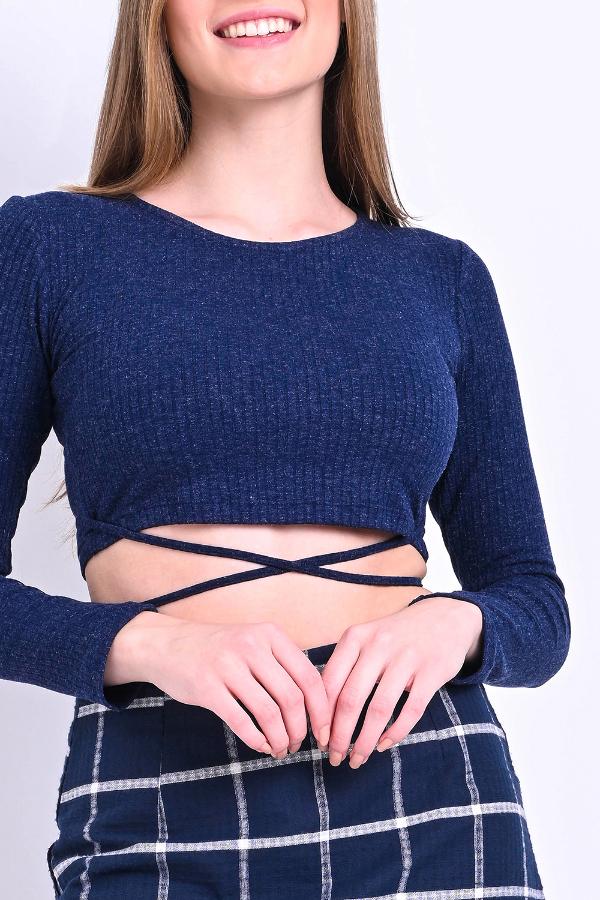 BLUSA CROPPED MANGA LARGA CON AMARRE